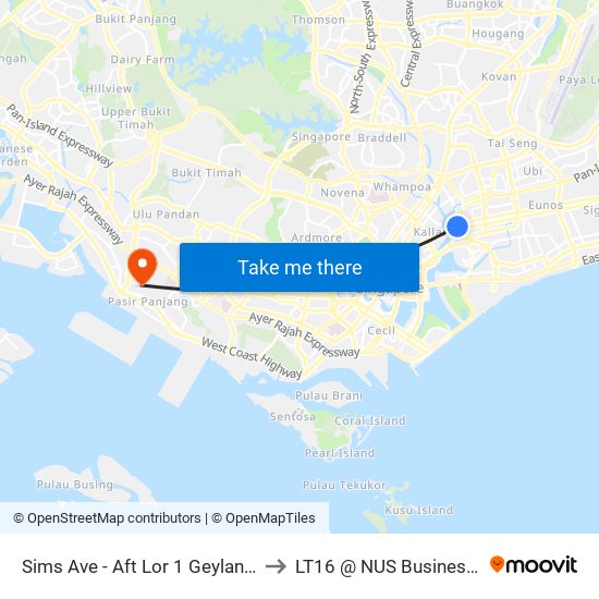 Sims Ave - Aft Lor 1 Geylang (80051) to LT16 @ NUS Business School map