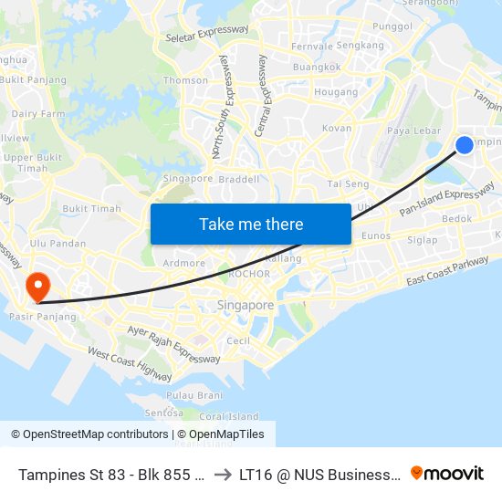 Tampines St 83 - Blk 855 (75161) to LT16 @ NUS Business School map