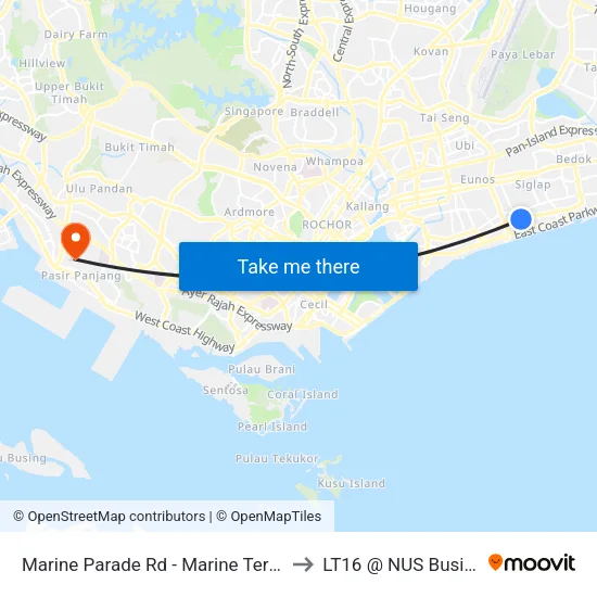 Marine Parade Rd - Marine Terr Stn Exit 1 (92079) to LT16 @ NUS Business School map