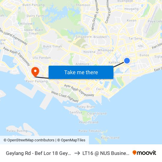 Geylang Rd - Bef Lor 18 Geylang (80089) to LT16 @ NUS Business School map