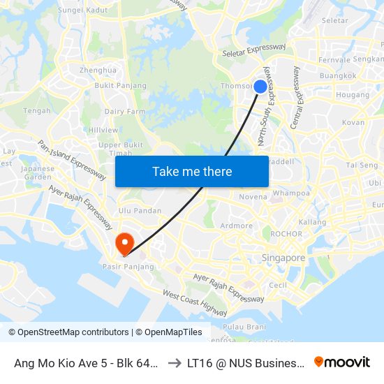 Ang Mo Kio Ave 5 - Blk 643 (54451) to LT16 @ NUS Business School map
