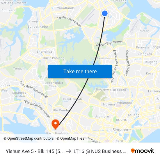 Yishun Ave 5 - Blk 145 (59149) to LT16 @ NUS Business School map