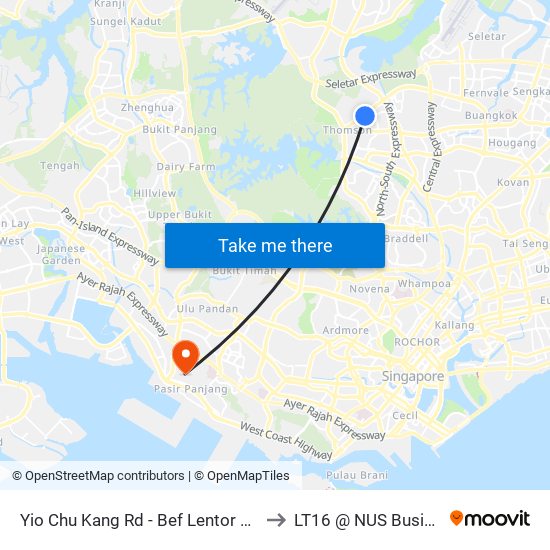 Yio Chu Kang Rd - Bef Lentor Stn Exit 5 (55011) to LT16 @ NUS Business School map