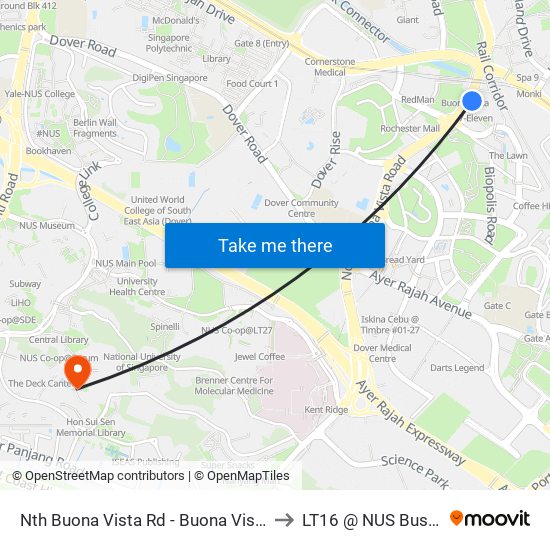 Nth Buona Vista Rd - Buona Vista Stn Exit D (11369) to LT16 @ NUS Business School map