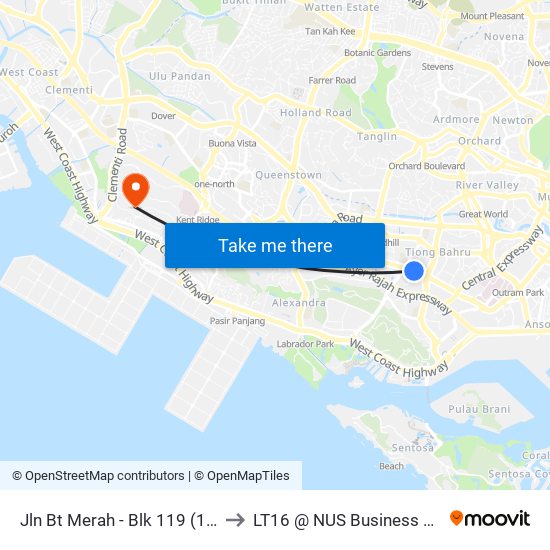 Jln Bt Merah - Blk 119 (10089) to LT16 @ NUS Business School map