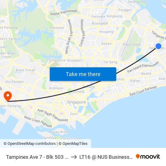 Tampines Ave 7 - Blk 503 (76199) to LT16 @ NUS Business School map