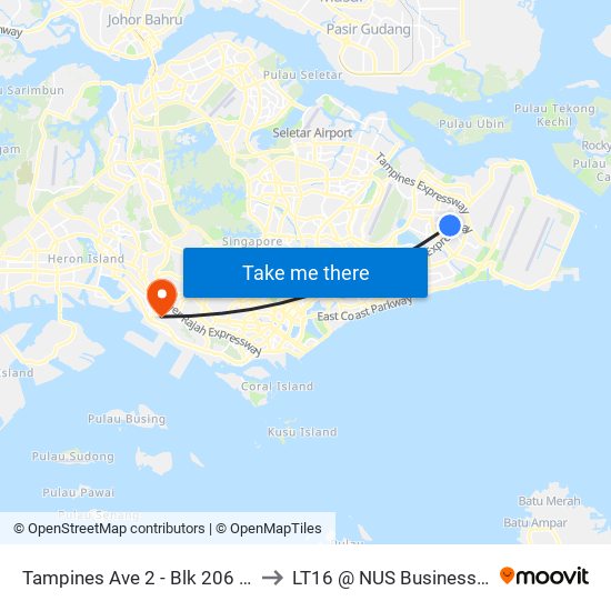 Tampines Ave 2 - Blk 206 (76091) to LT16 @ NUS Business School map