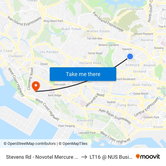 Stevens Rd - Novotel Mercure @ Stevens (40209) to LT16 @ NUS Business School map