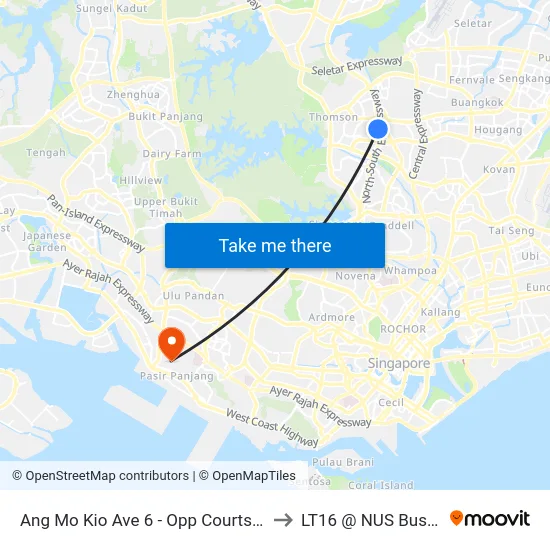 Ang Mo Kio Ave 6 - Opp Courts Ang Mo Kio (54041) to LT16 @ NUS Business School map