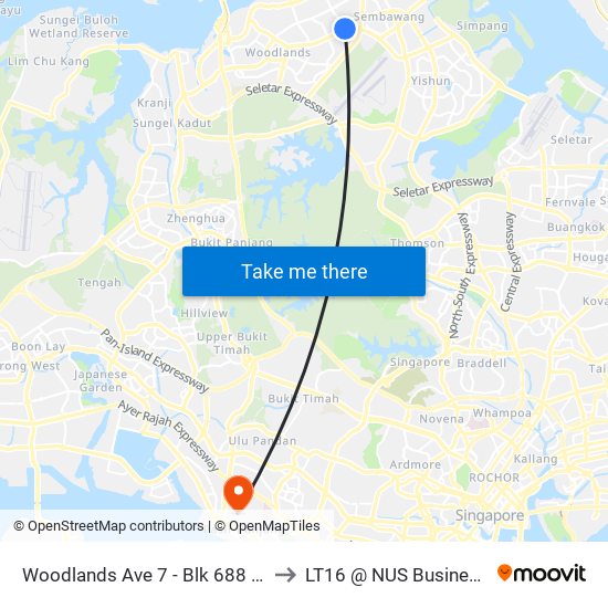 Woodlands Ave 7 - Blk 688 Cp (47619) to LT16 @ NUS Business School map