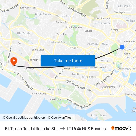 Bt Timah Rd - Little India Stn (40019) to LT16 @ NUS Business School map