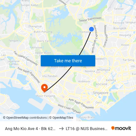 Ang Mo Kio Ave 4 - Blk 622 (55149) to LT16 @ NUS Business School map