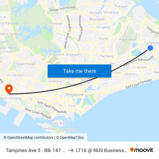 Tampines Ave 5 - Blk 147 (76069) to LT16 @ NUS Business School map