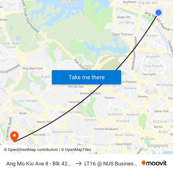 Ang Mo Kio Ave 8 - Blk 420 (54329) to LT16 @ NUS Business School map