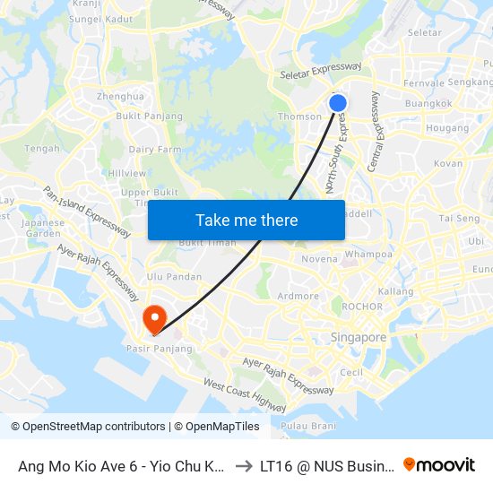 Ang Mo Kio Ave 6 - Yio Chu Kang Stn (55189) to LT16 @ NUS Business School map