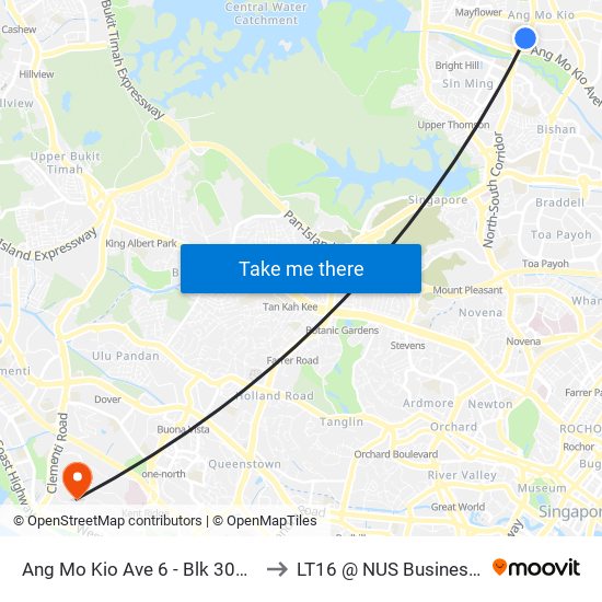 Ang Mo Kio Ave 6 - Blk 307a (54019) to LT16 @ NUS Business School map