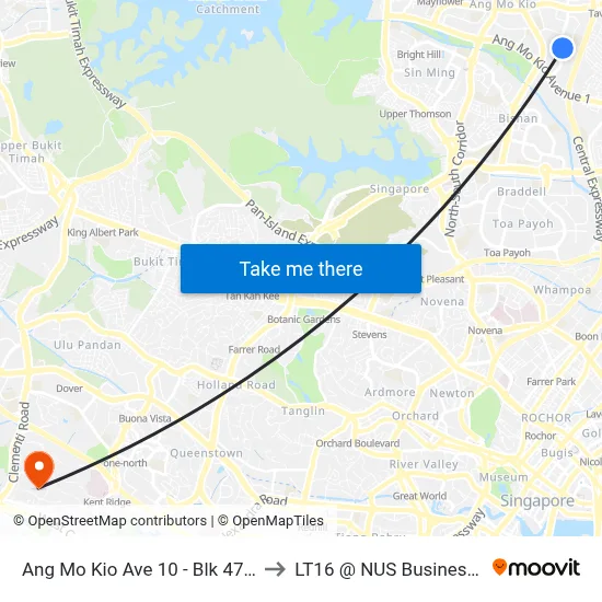 Ang Mo Kio Ave 10 - Blk 475 (54379) to LT16 @ NUS Business School map