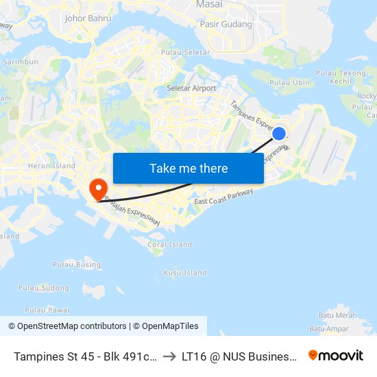 Tampines St 45 - Blk 491c (76279) to LT16 @ NUS Business School map