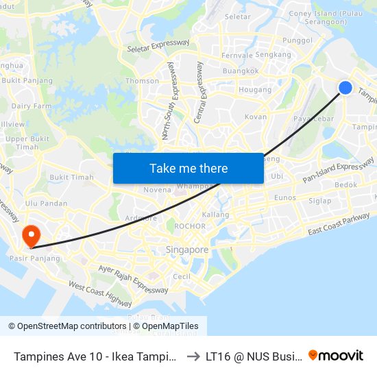 Tampines Ave 10 - Ikea Tampines/Aft Tpe (75359) to LT16 @ NUS Business School map