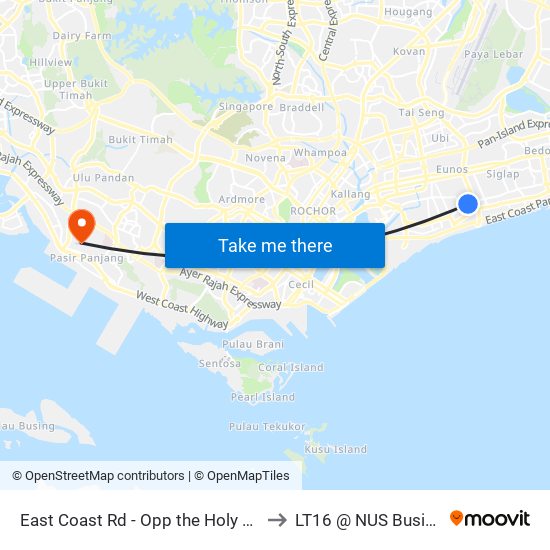 East Coast Rd - Opp the Holy Family CH (92121) to LT16 @ NUS Business School map