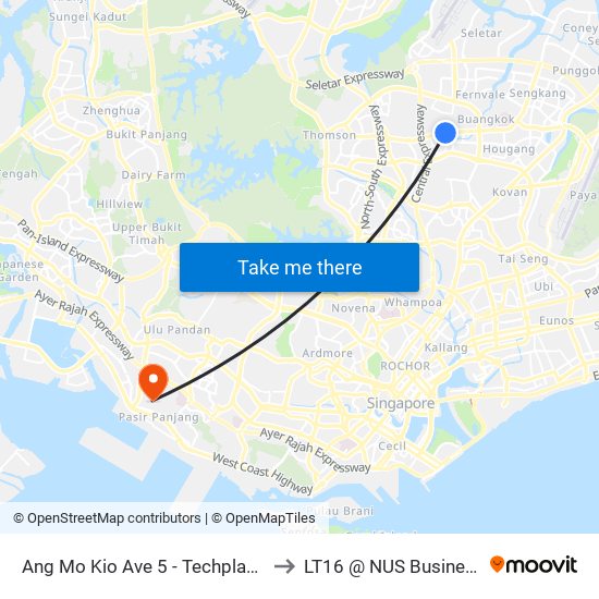 Ang Mo Kio Ave 5 - Techplace 2 (54659) to LT16 @ NUS Business School map