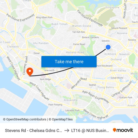 Stevens Rd - Chelsea Gdns Condo (40201) to LT16 @ NUS Business School map