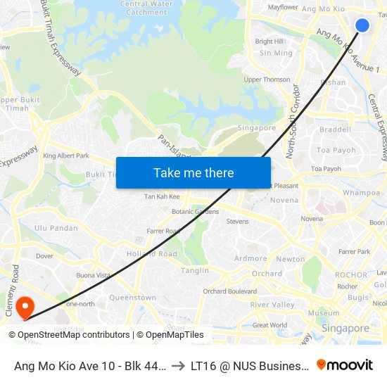 Ang Mo Kio Ave 10 - Blk 443 (54381) to LT16 @ NUS Business School map