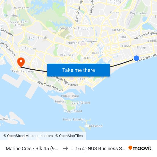 Marine Cres - Blk 45 (92239) to LT16 @ NUS Business School map