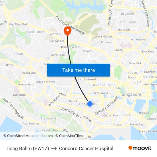 Tiong Bahru (EW17) to Concord Cancer Hospital map