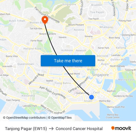 Tanjong Pagar (EW15) to Concord Cancer Hospital map