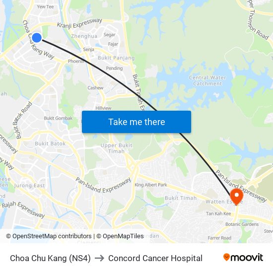 Choa Chu Kang (NS4) to Concord Cancer Hospital map