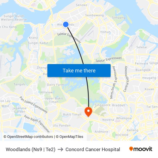 Woodlands (Ns9 | Te2) to Concord Cancer Hospital map