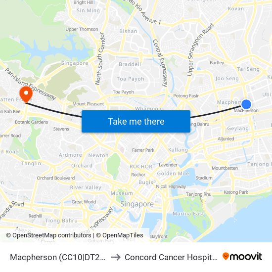 Macpherson (CC10|DT26) to Concord Cancer Hospital map