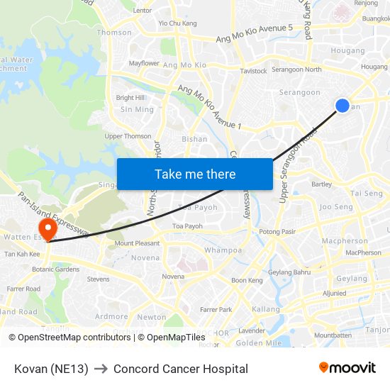 Kovan (NE13) to Concord Cancer Hospital map