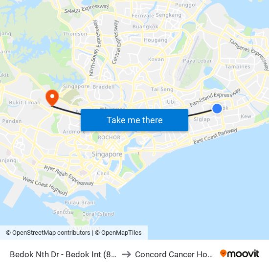 Bedok Nth Dr - Bedok Int (84009) to Concord Cancer Hospital map