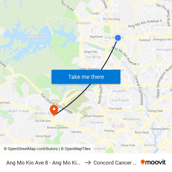 Ang Mo Kio Ave 8 - Ang Mo Kio Int (54009) to Concord Cancer Hospital map