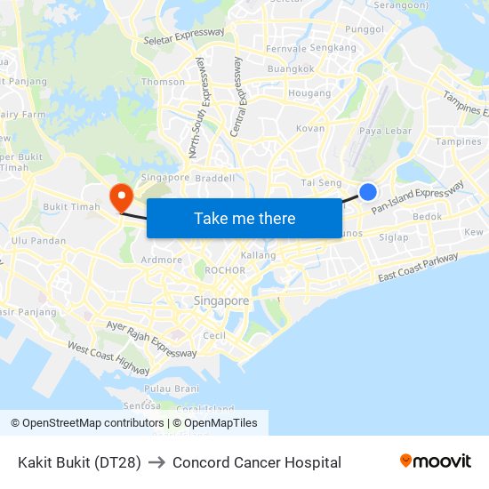 Kakit Bukit (DT28) to Concord Cancer Hospital map