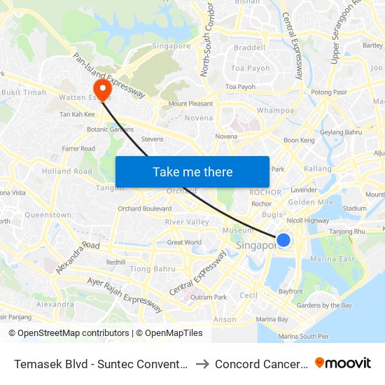 Temasek Blvd - Suntec Convention Ctr (02151) to Concord Cancer Hospital map