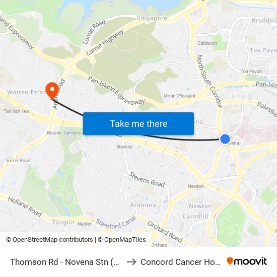 Thomson Rd - Novena Stn (50038) to Concord Cancer Hospital map