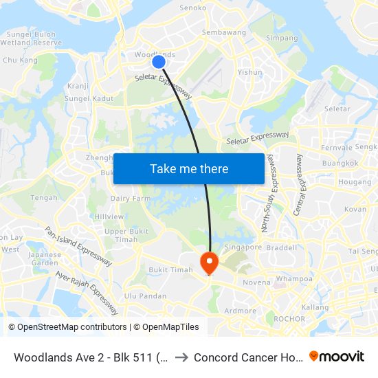 Woodlands Ave 2 - Blk 511 (46331) to Concord Cancer Hospital map