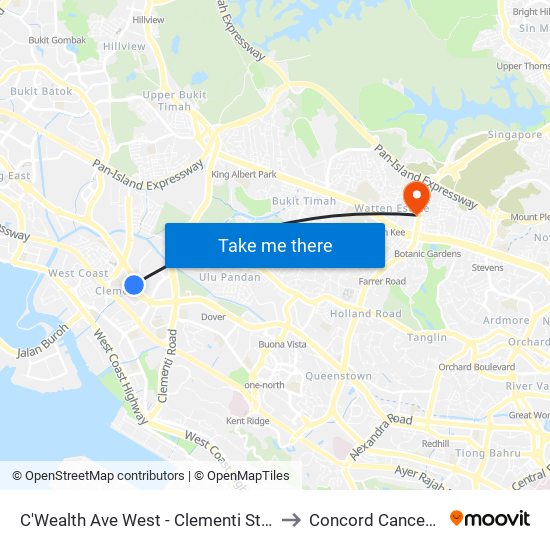 C'Wealth Ave West - Clementi Stn Exit A (17171) to Concord Cancer Hospital map