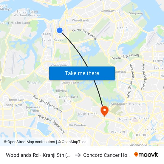 Woodlands Rd - Kranji Stn (45139) to Concord Cancer Hospital map