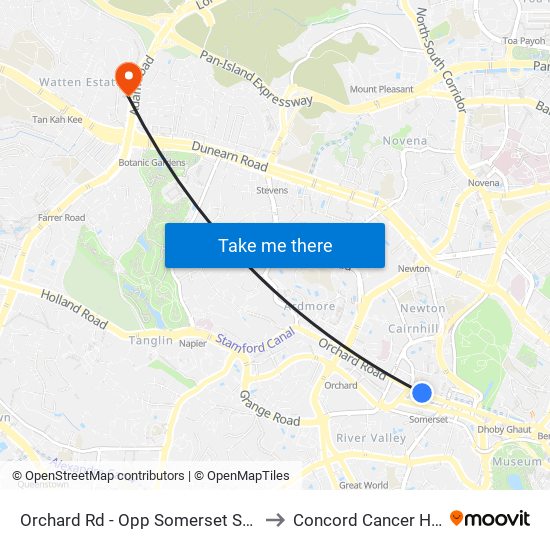 Orchard Rd - Opp Somerset Stn (09038) to Concord Cancer Hospital map