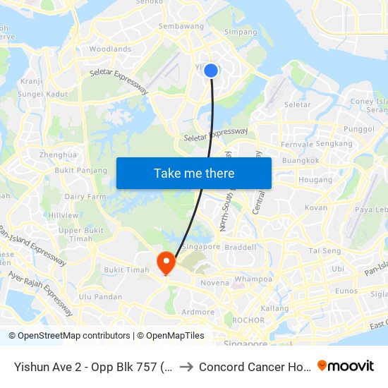 Yishun Ave 2 - Opp Blk 757 (59069) to Concord Cancer Hospital map