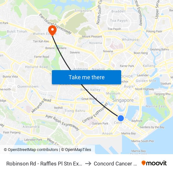 Robinson Rd - Raffles Pl Stn Exit F (03031) to Concord Cancer Hospital map