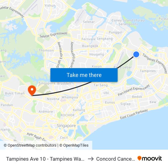 Tampines Ave 10 - Tampines Wafer Fab Pk (75351) to Concord Cancer Hospital map