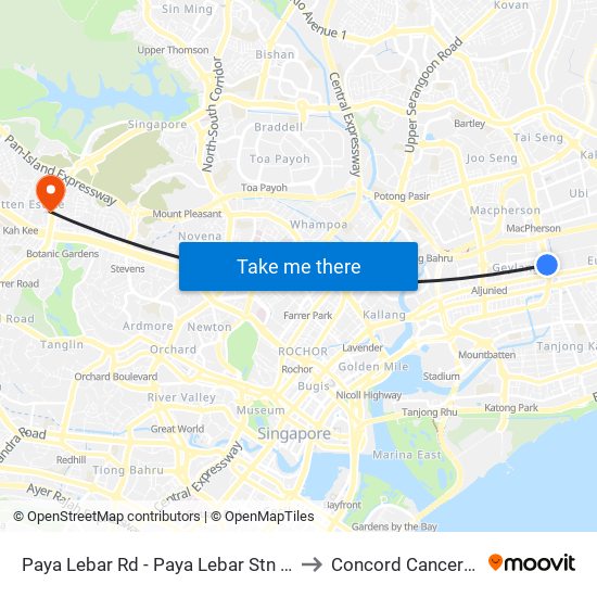 Paya Lebar Rd - Paya Lebar Stn Exit B (81111) to Concord Cancer Hospital map