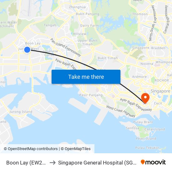 Boon Lay (EW27) to Singapore General Hospital (SGH) map