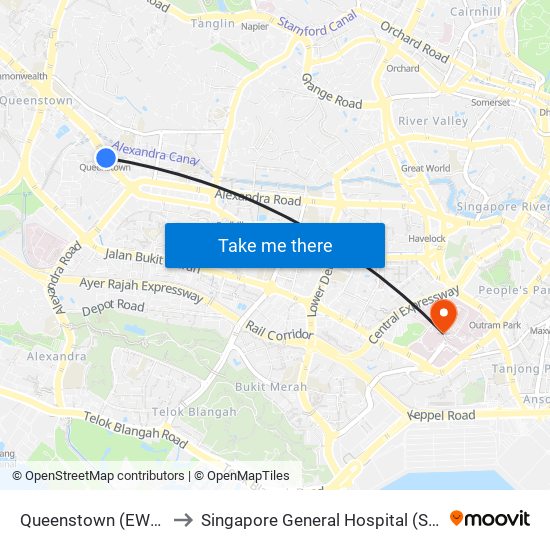 Queenstown (EW19) to Singapore General Hospital (SGH) map
