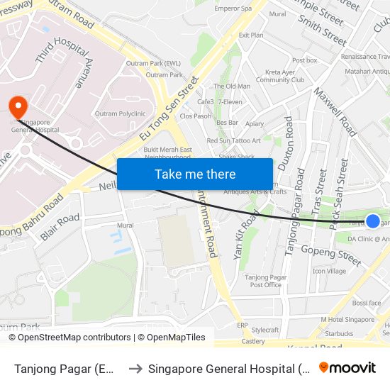 Tanjong Pagar (EW15) to Singapore General Hospital (SGH) map